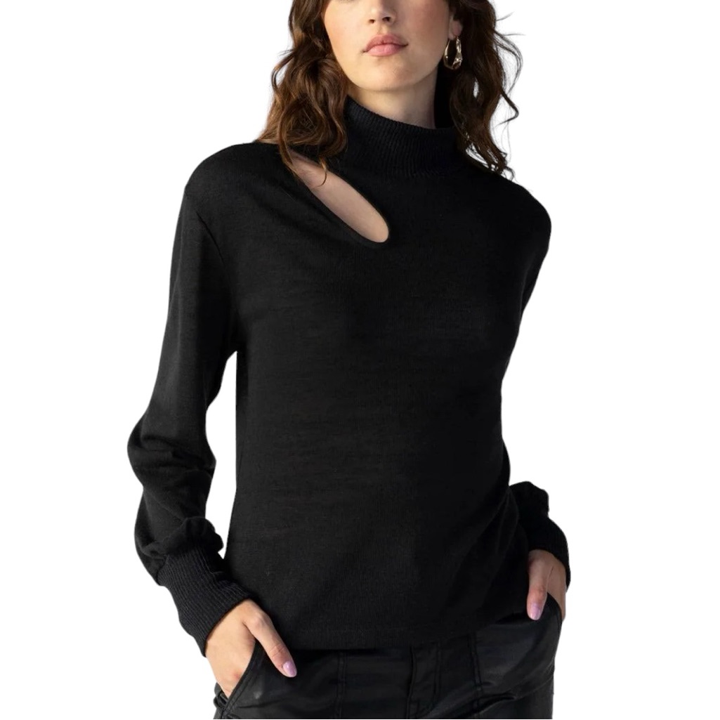 Nwt Sanctuary Black Cutout Mock Neck Top Balloon Sleeve Contemporary Size Xs
